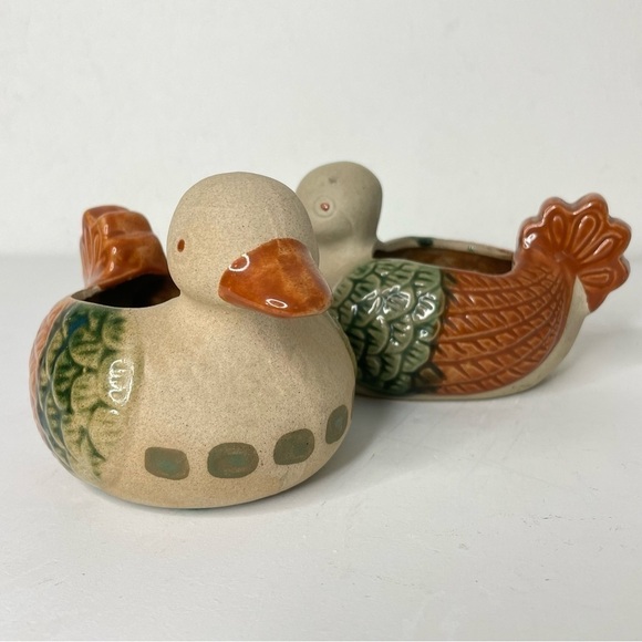Farmhouse vintage rustic farm primitive cottage clay ceramic ducks birds SET 2 - Picture 13 of 14